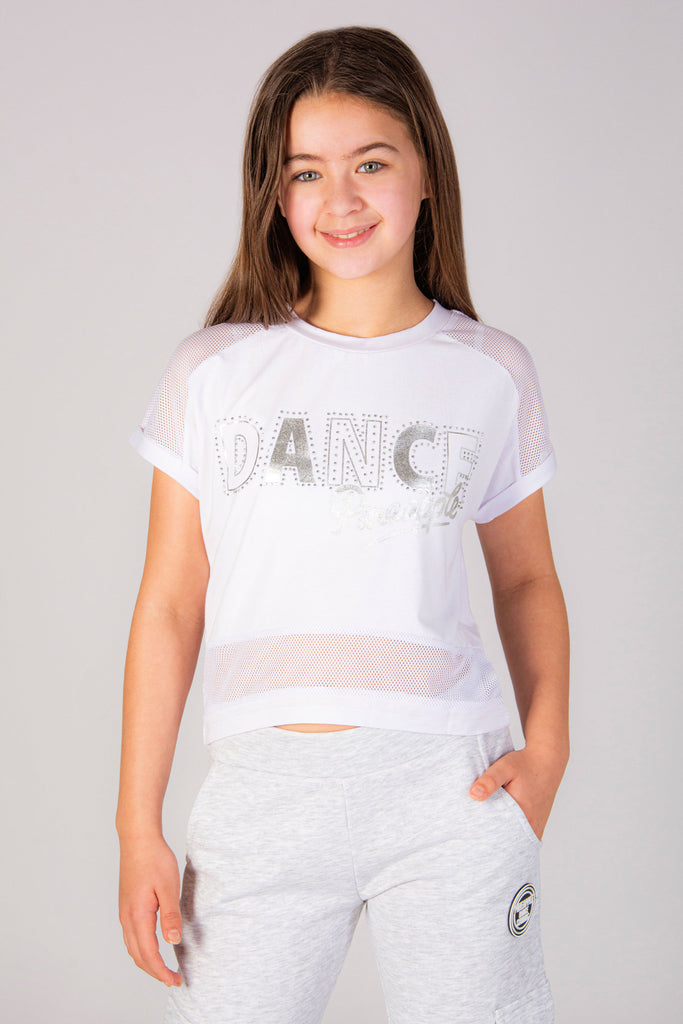 Girls' White Dance Crop TShirt Pineapple Dance Tops for Kids