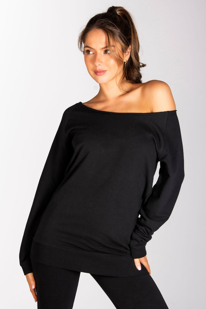 Black Off Shoulder Sweat Top for Women | Longline Tops | Pineapple