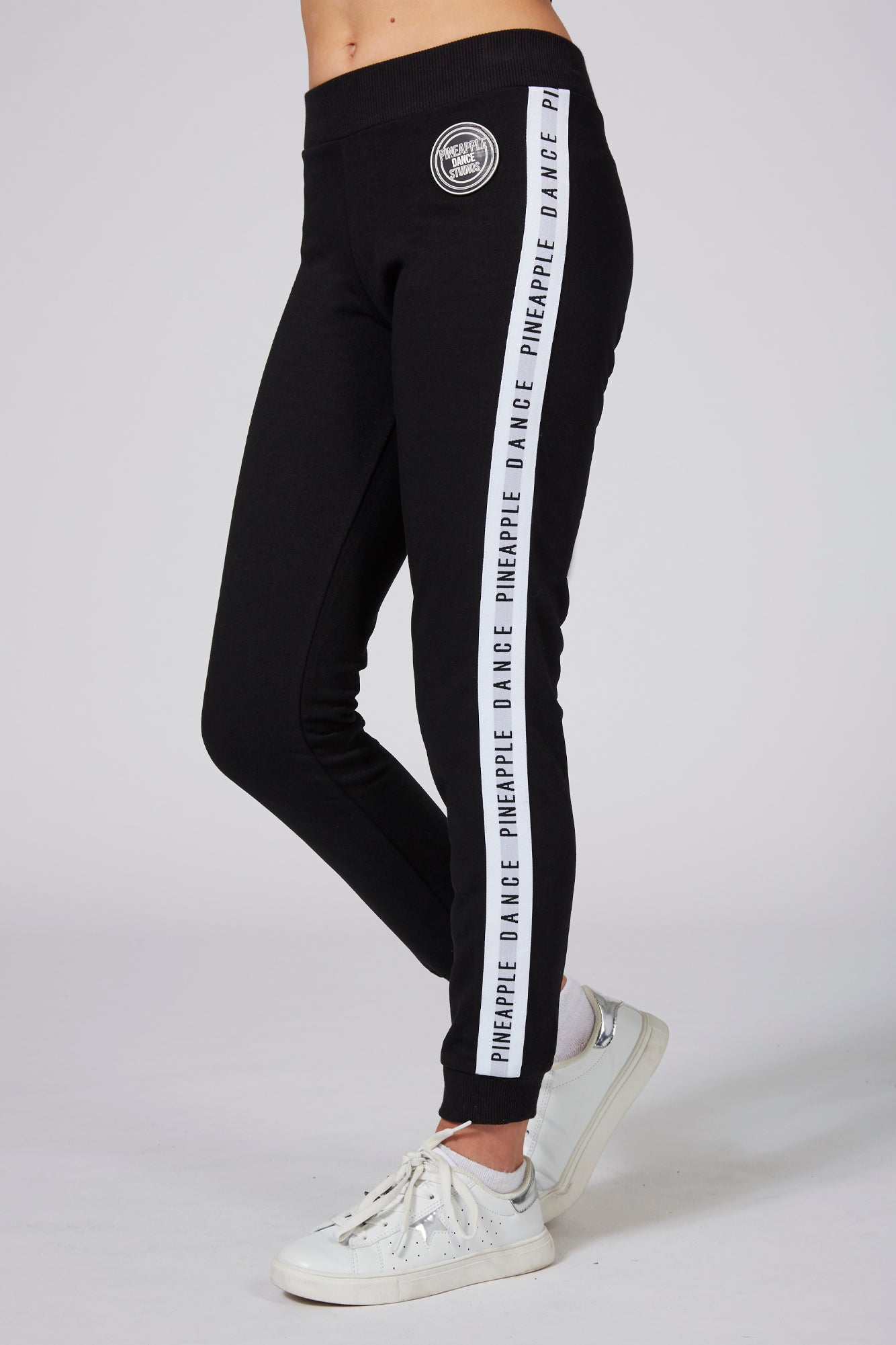 Girl wearing Pineapple Stripe Jacquard Black Joggers