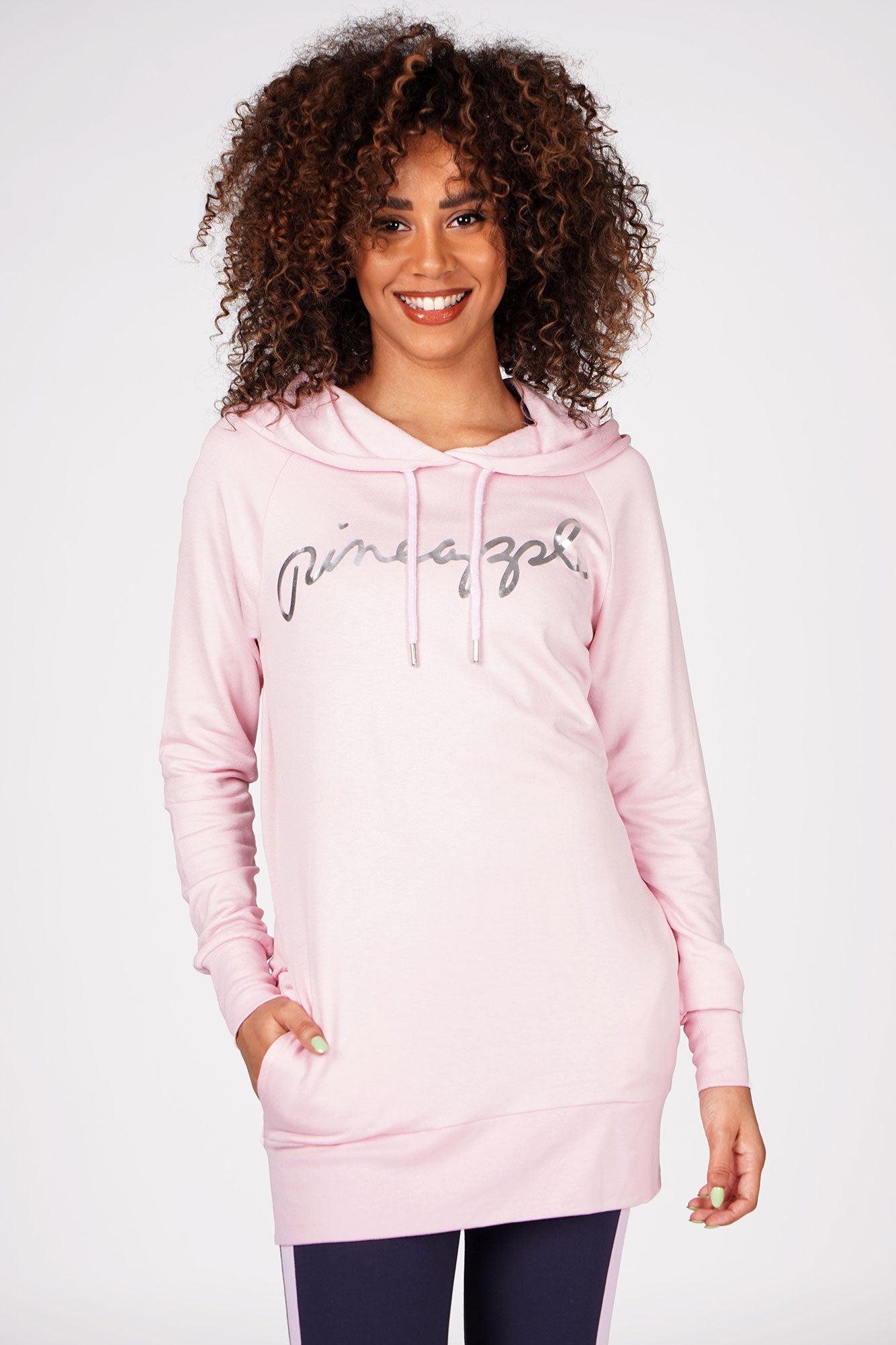Woman wearing Pineapple Coral Longline Hoodie