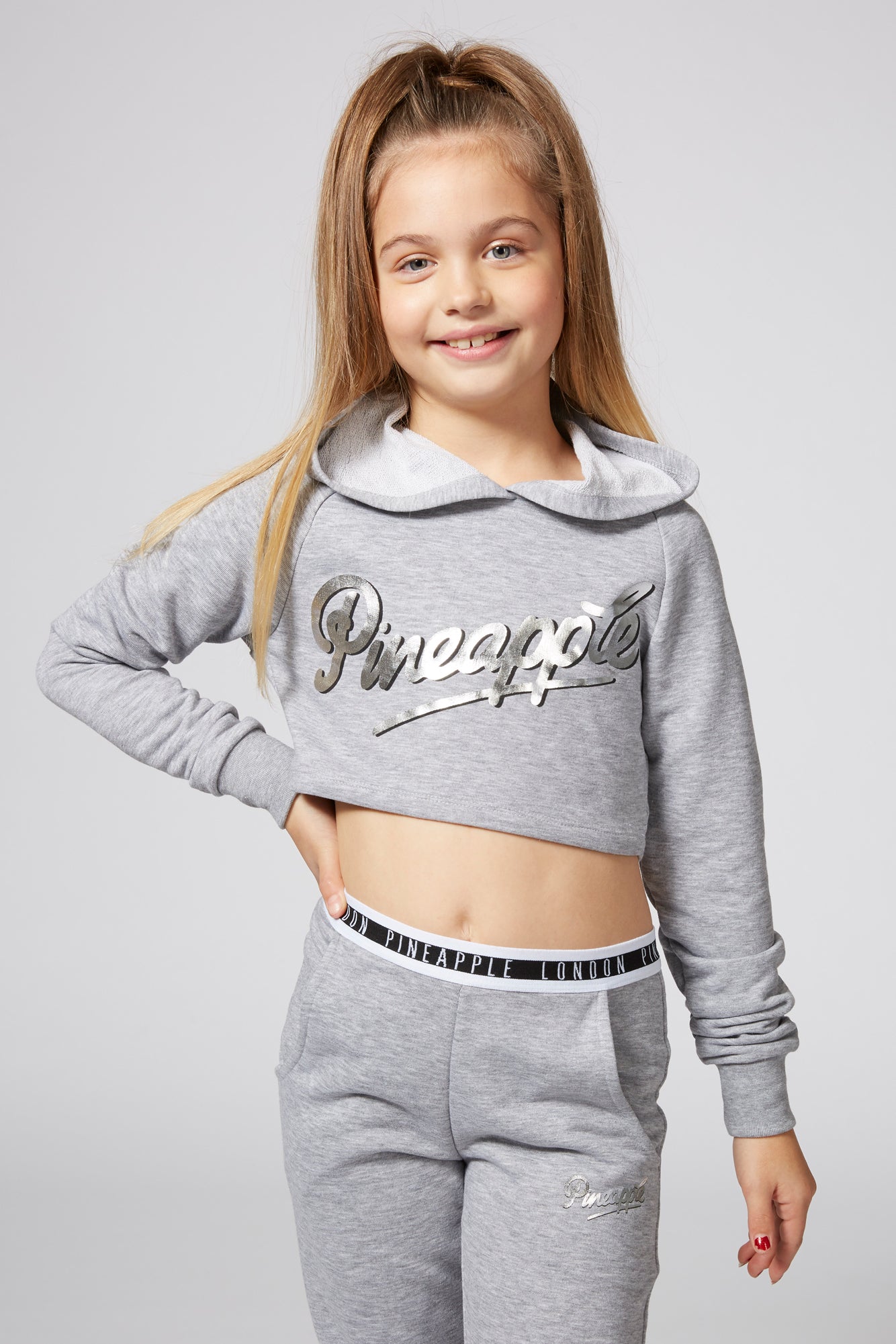 Girl wearing Pineapple Grey Crop Hoodie