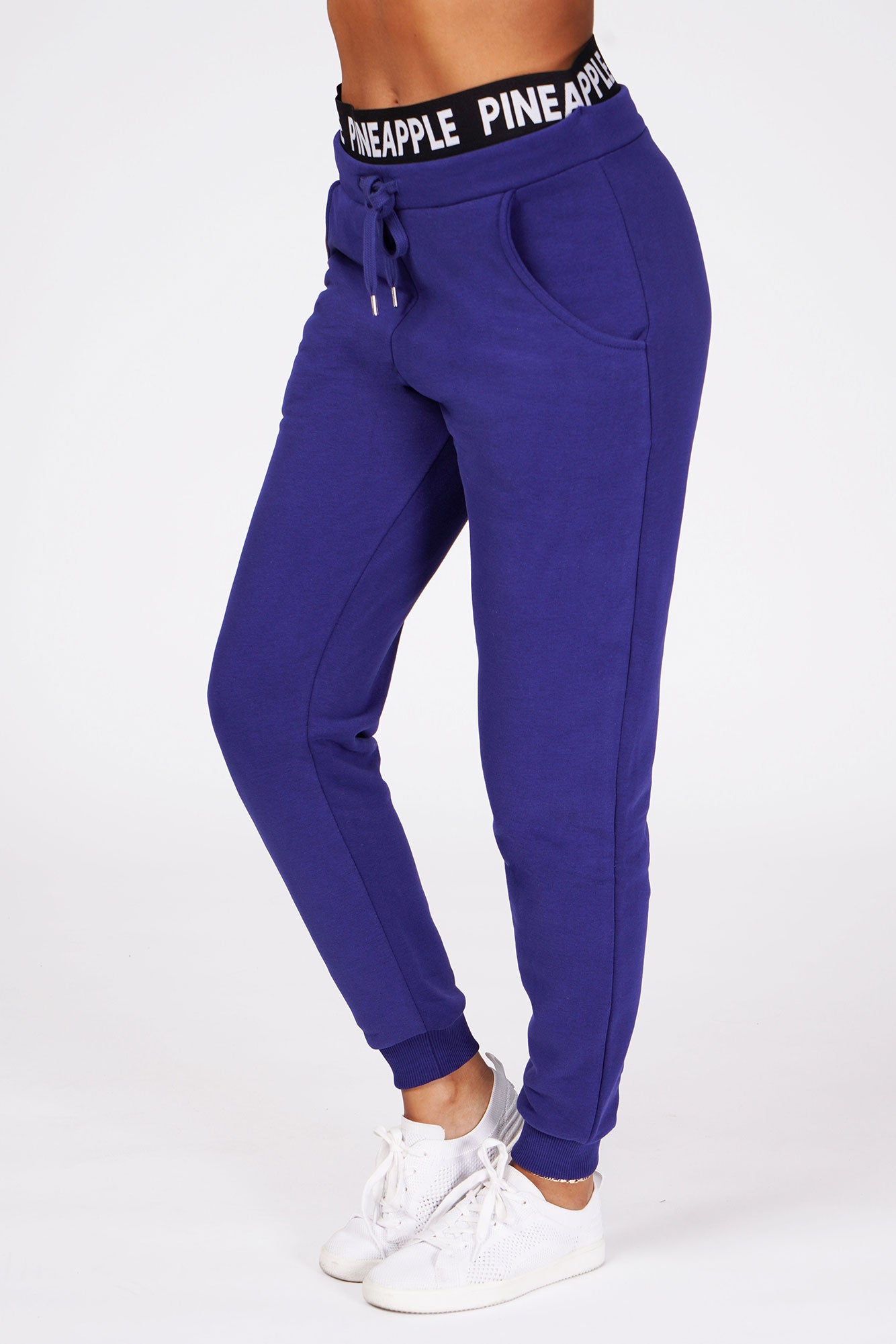 Woman wearing Pineapple Navy Double Band Joggers