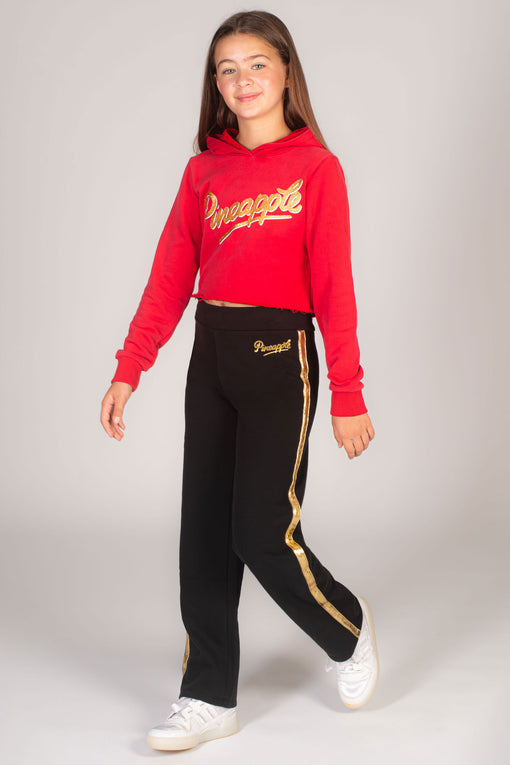 Black Wide Leg Joggers with Gold Stripe Detail