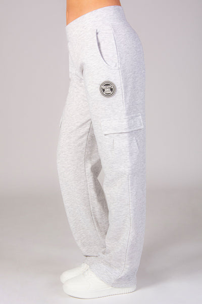 girls' grey wide leg cargo joggers with 4 pockets and a Pineapple badge