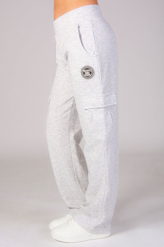 girls' grey wide leg cargo joggers with 4 pockets and a Pineapple badge