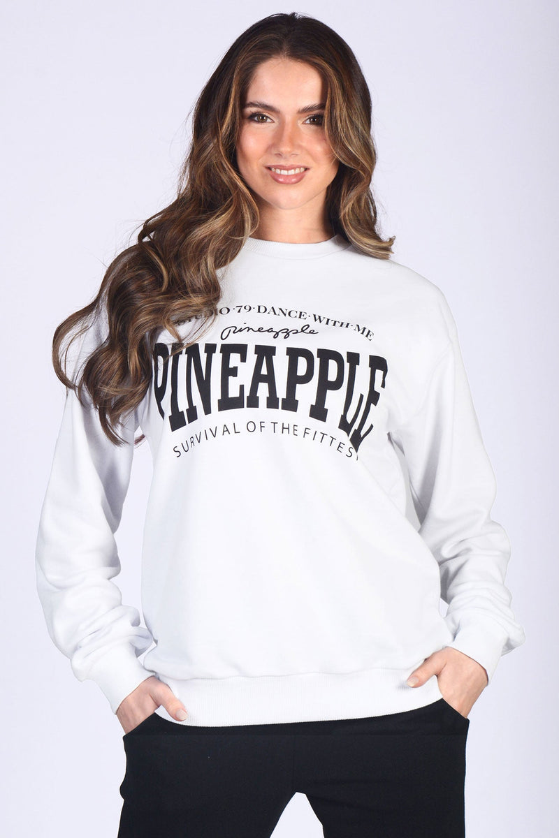 Women's White Oversized Sweatshirt with Zipper Detail