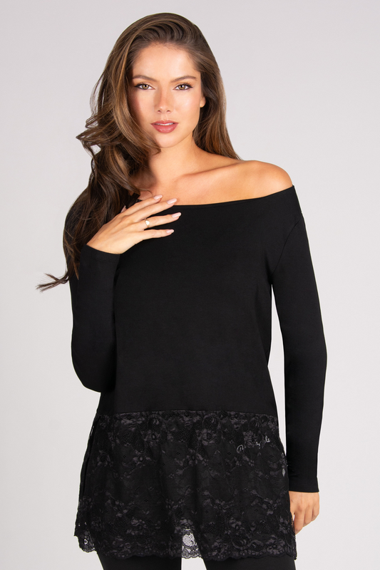 Lace Hem Long Sleeve Top