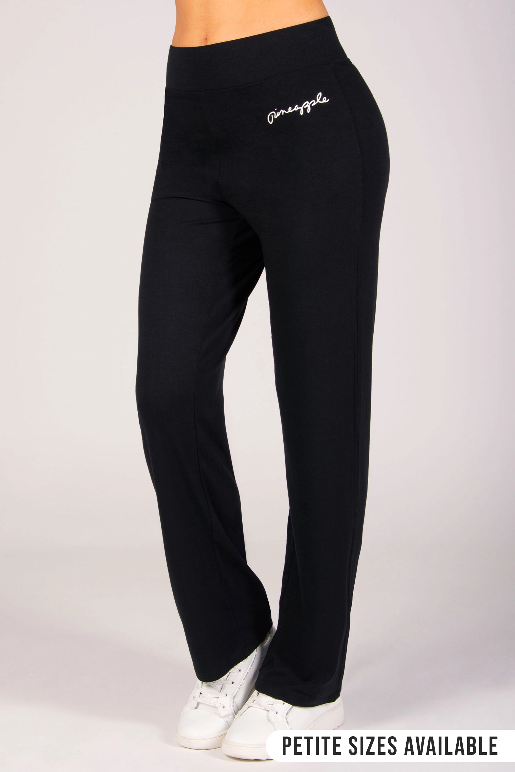 Women's black wide leg viscose jersey trousers by Pineapple Dance
