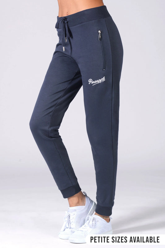 women's dark grey joggers with zip side pockets and drawcord waistband