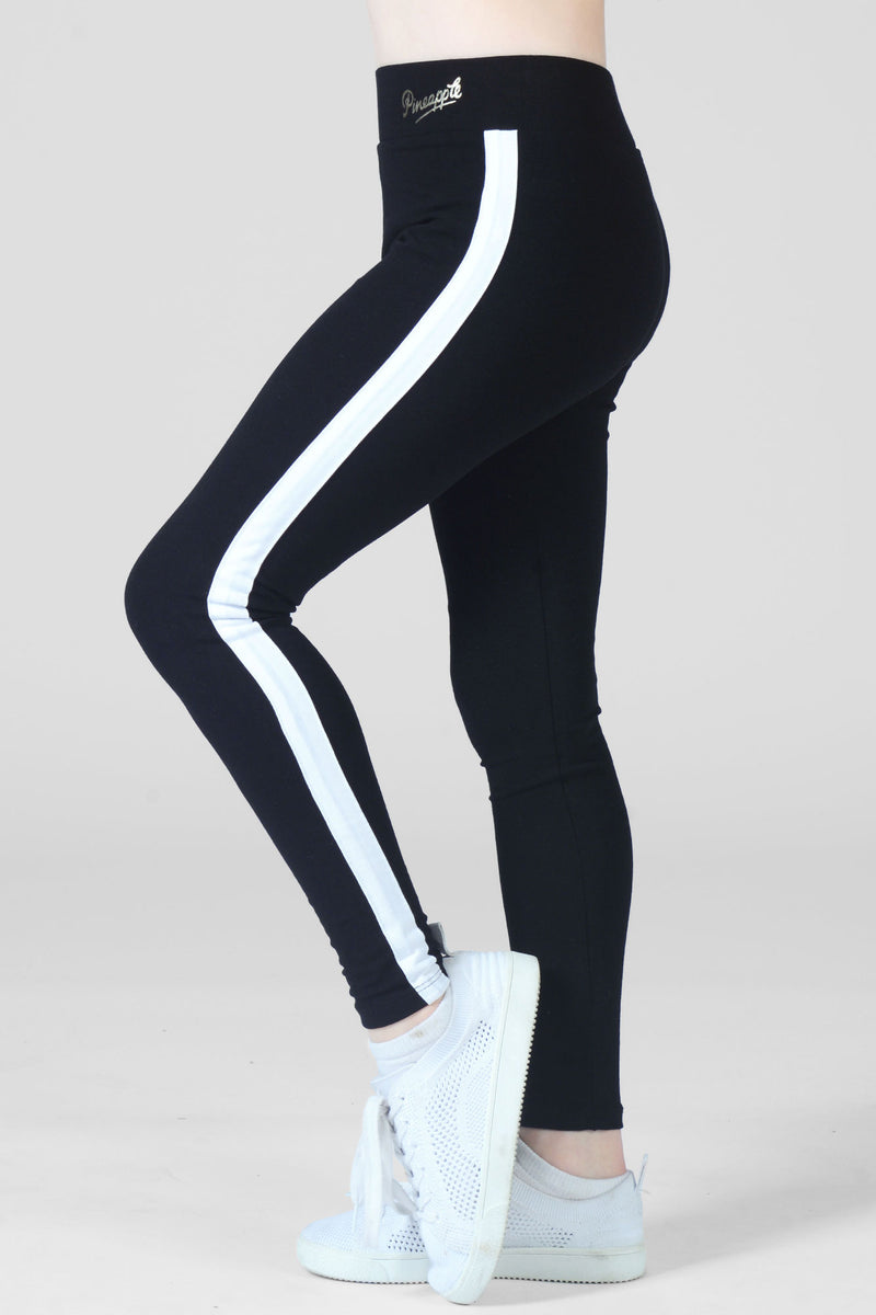 Black Leggings With White Stripe Black Cotton Stretch Side Stripes