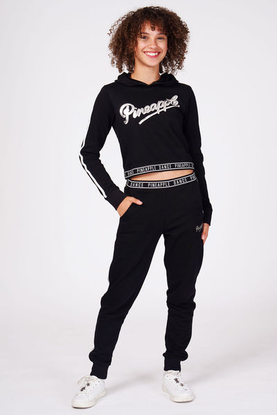 Girl wearing Pineapple Black Tape Hoodie & Joggers Set