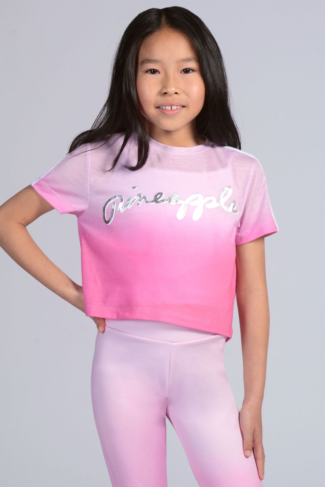 Girl wearing Pineapple pink Ombré T-Shirt