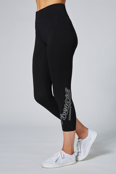 Woman wearing Pineapple Logo Crop Black  Leggings 