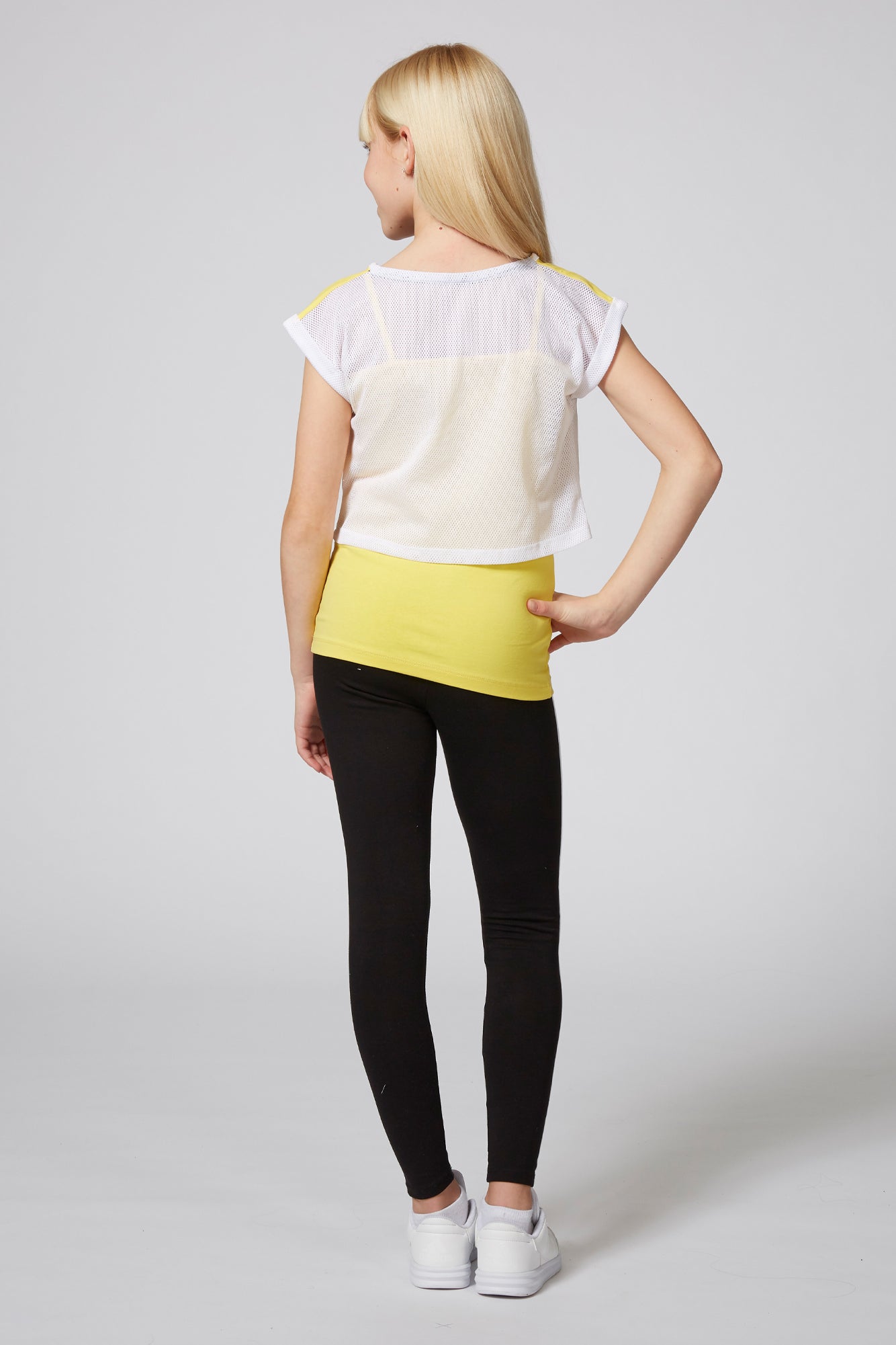 Girl wearing Yellow Logo 79 Double Layer Top