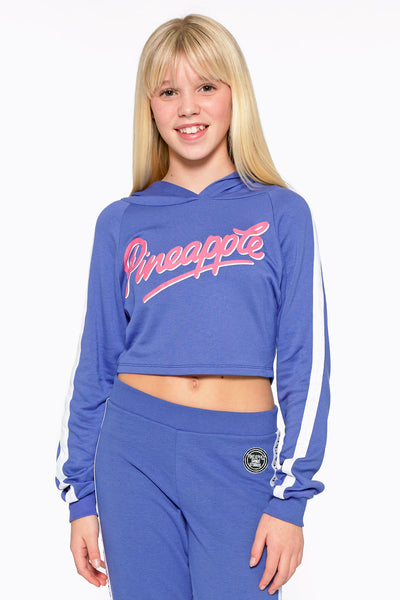 Girl wearing Pineapple Blue Denim Logo Crop Hoodie