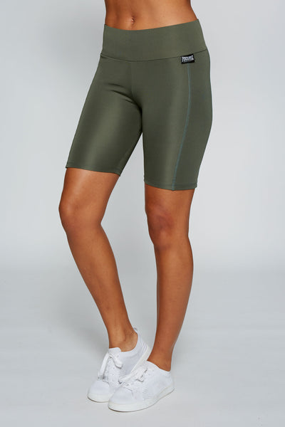 Woman wearing Pineapple Khaki Interlock Cycling Shorts