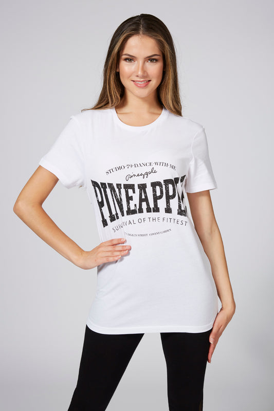 Woman wearing Pineapple Unisex White T-Shirt