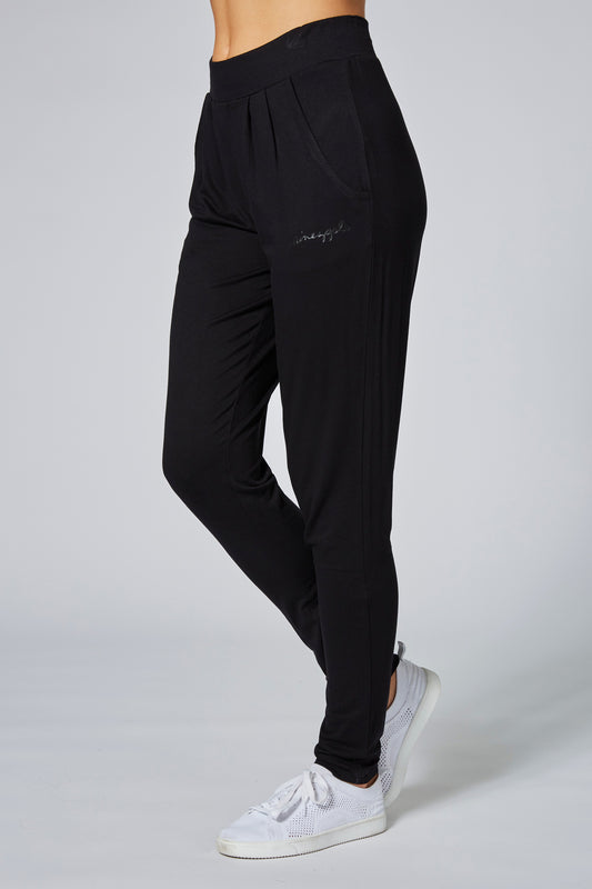 Woman wearing Pineapple Black Viscose Trousers