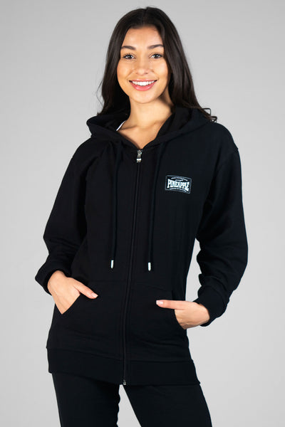 Woman wearing Pineapple black Badge Zip Hoodie