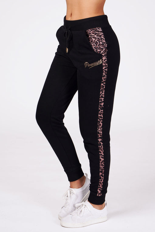 Buy Black Leopard Stripe Joggers from the Pineapple online store